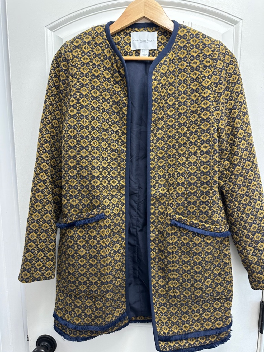 Carolina Belle Navy and Mustard Quilted Patterned Coat